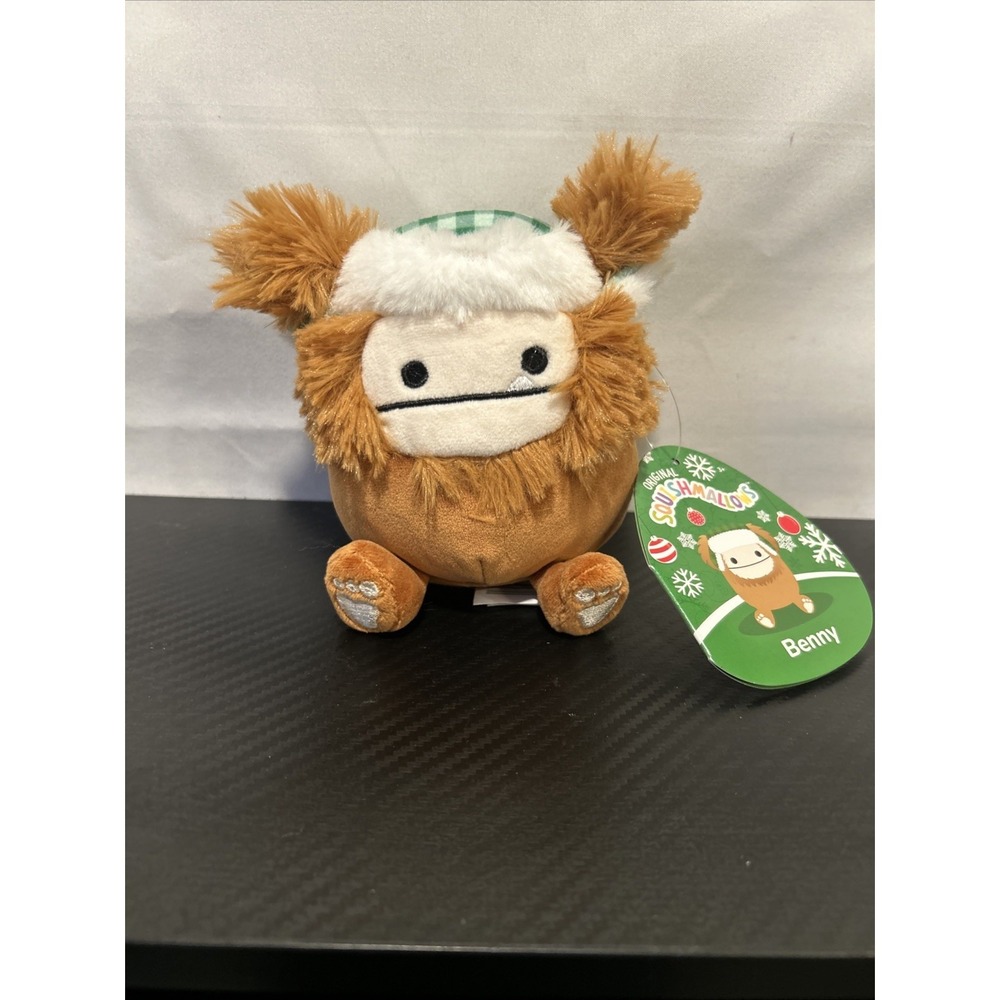 NWT Squishmallows 4" Benny Brown Yeti Bigfoot Trapper Hat New Plush